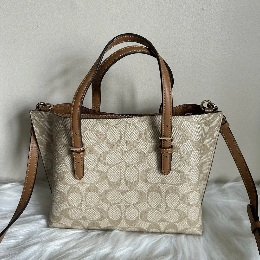 Coach Mollie Tote 25 Signature Canvas Khaki Light Saddle C4250 Crossbody Bag - Picture 2 of 11